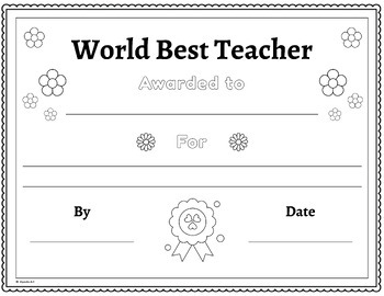World teachers day coloring certificates appreciation certificates