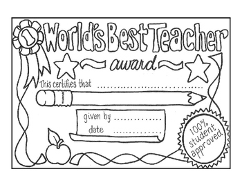 Teacher appreciation day certificate to color by colormath tpt