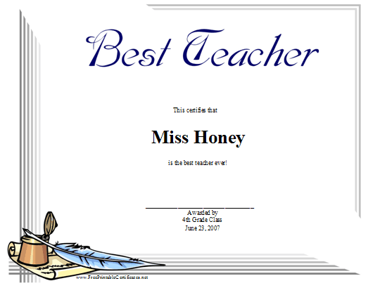 Best teacher certificate printable certificate