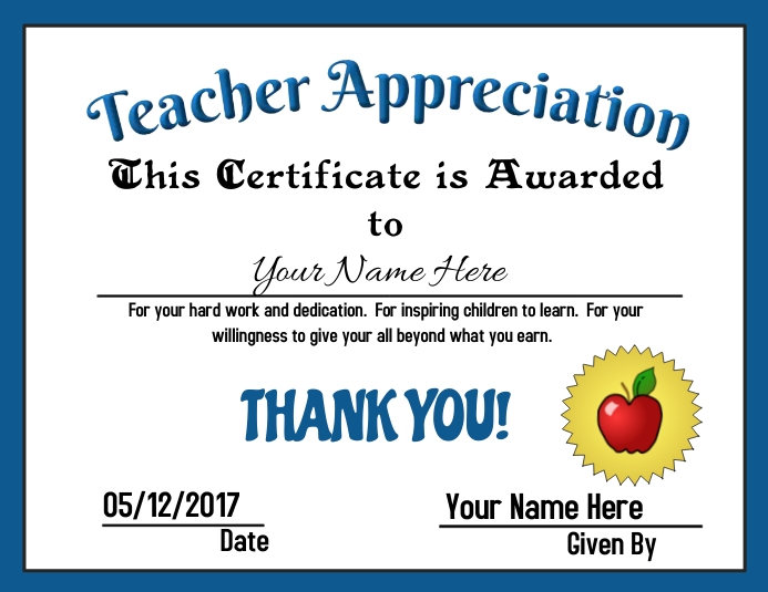 Teacher appreciation award template
