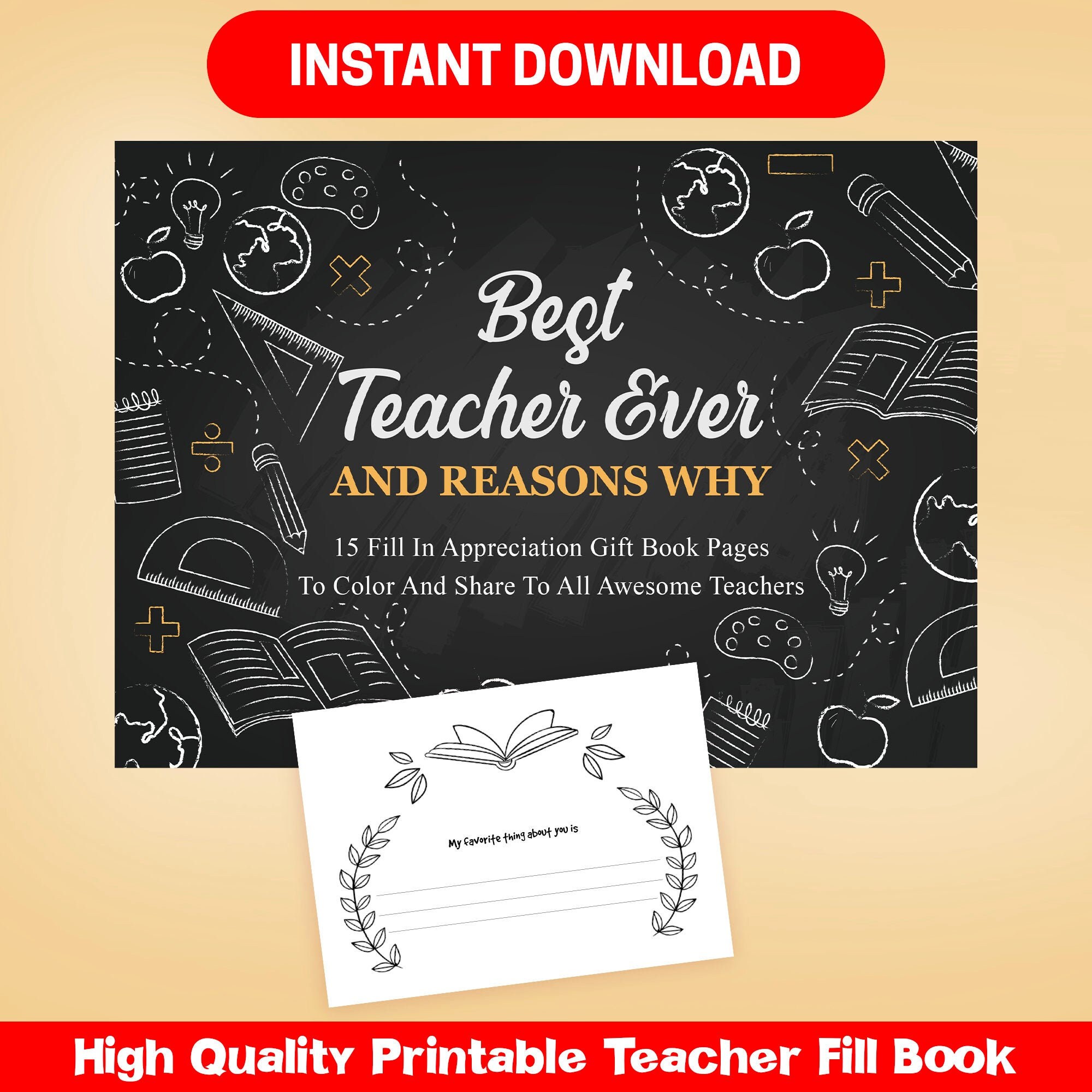 Best value best teacher ever and reasons why instant download fill in appreciation gift book pages to color share to all teachers