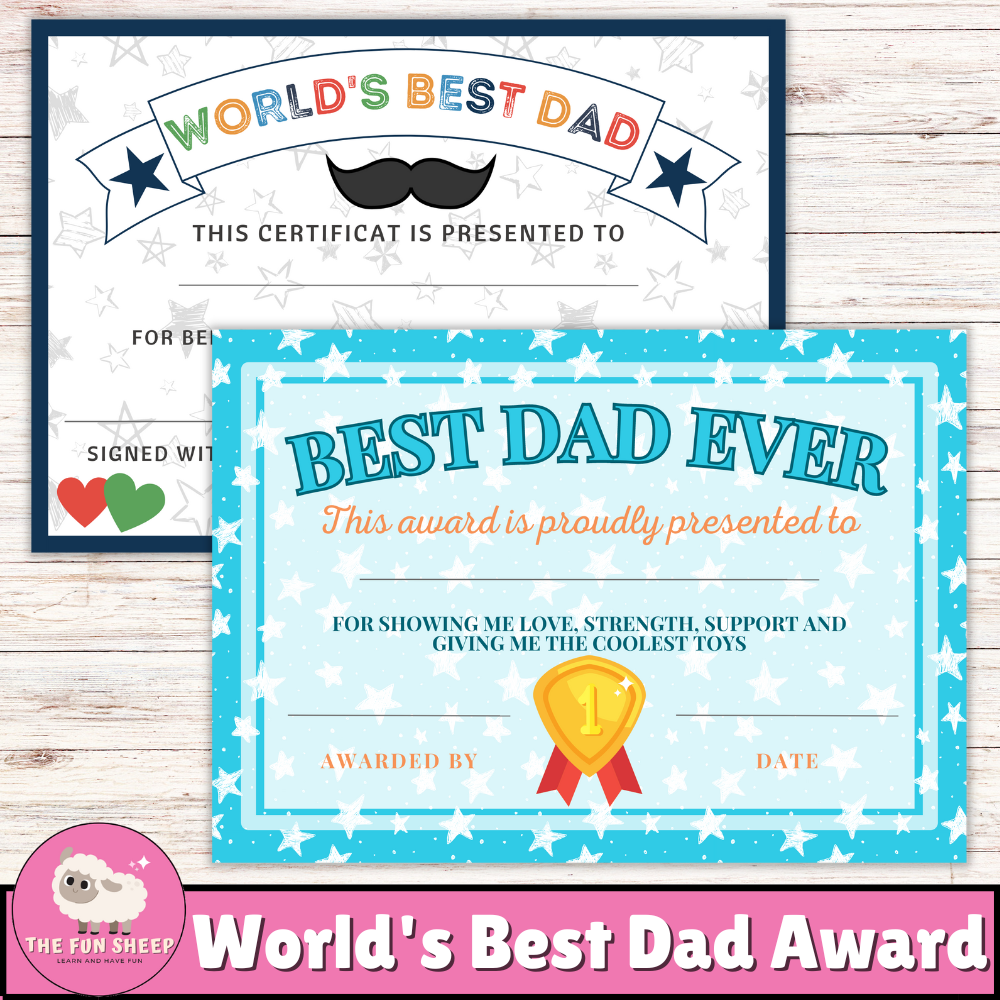 Worlds best dad award printable fathers day certificate personalized gift for dad made by teachers