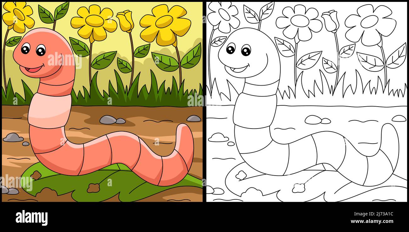 Worm coloring page colored illustration stock vector image art