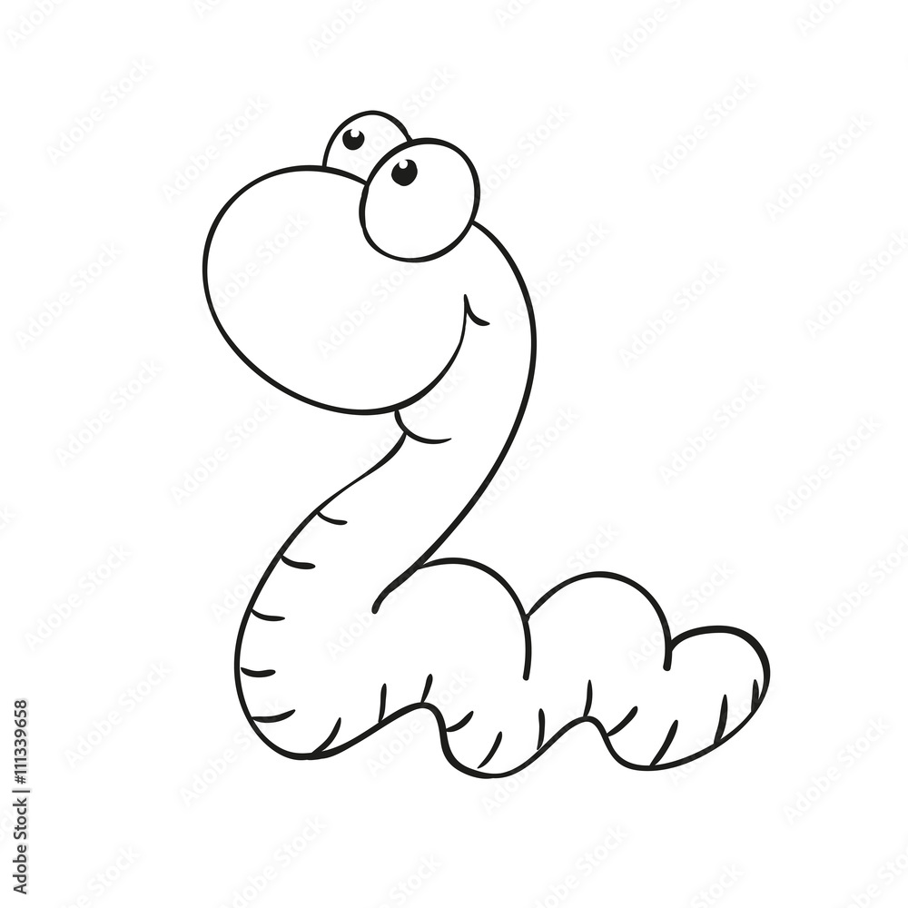 Cute cartoon character worm coloring book vector isolated vector
