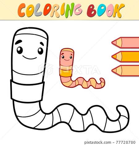 Coloring book or page for kids worm black and