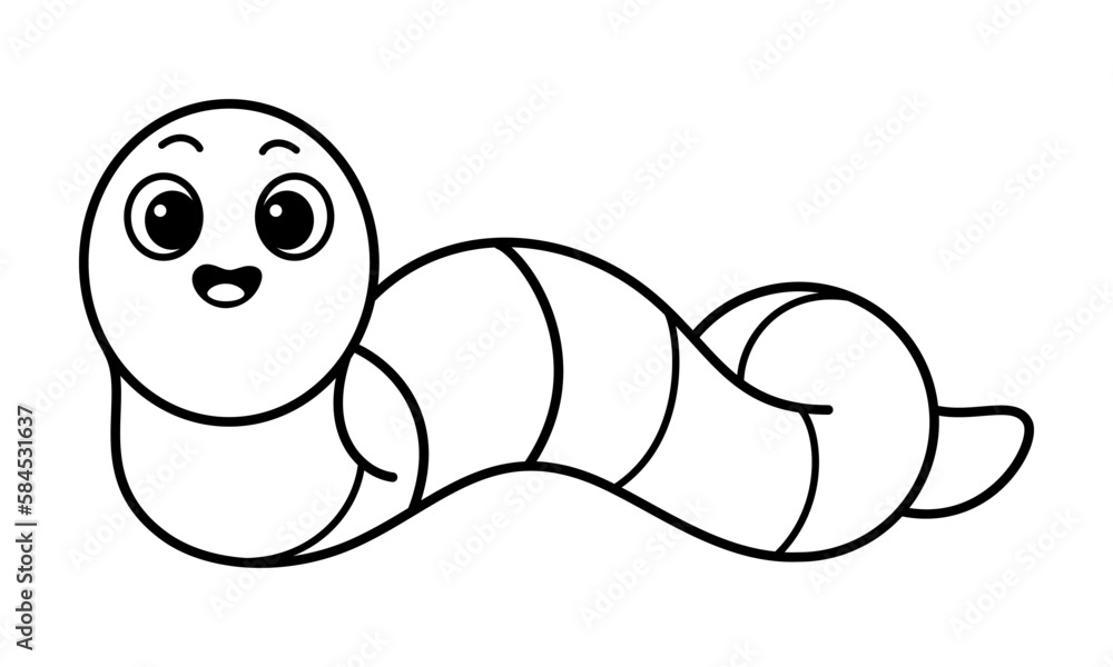 Cute earthworm coloring page cartoon vector illustration vector