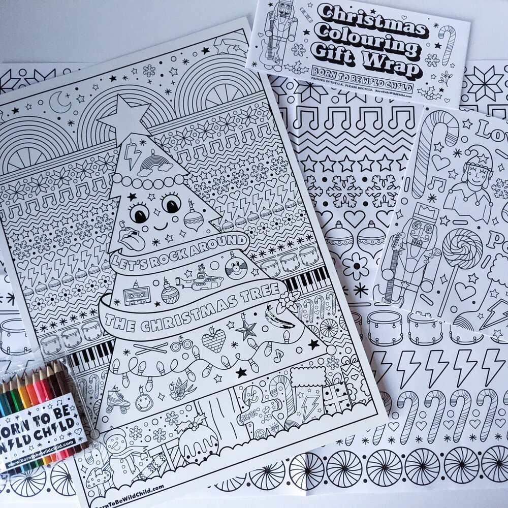 Christmas colouring gift wrap and print pack â born to be wild child