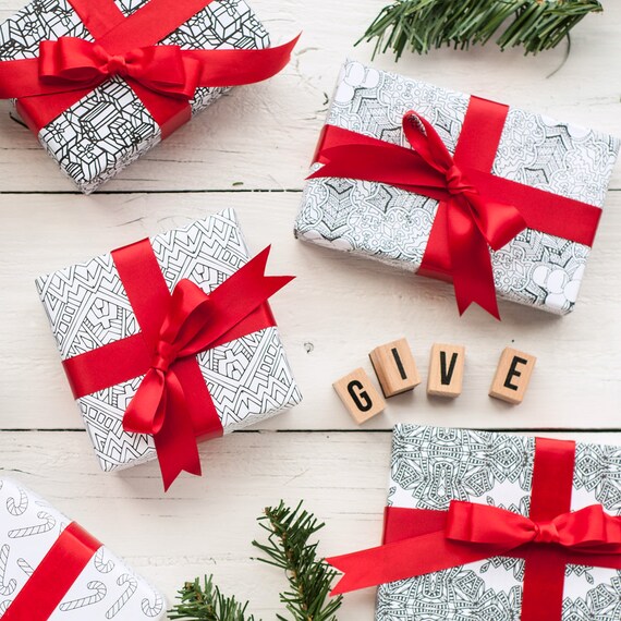 Printable christmas wrapping paper pack print and color your own christmas gift wrap with these coloring page wrapping paper designs