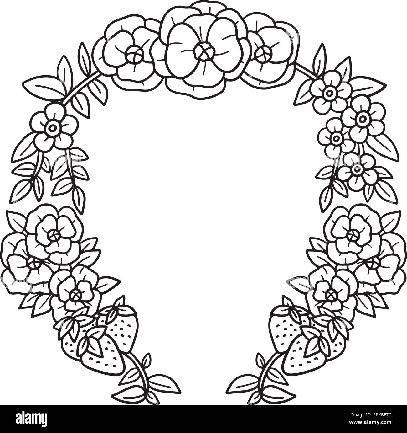 Flower wreath isolated coloring page for kids stock vector image art