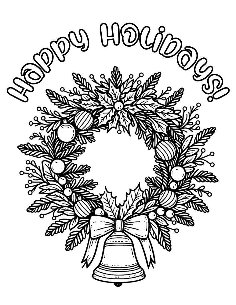 Free christmas wreath coloring pages for kids