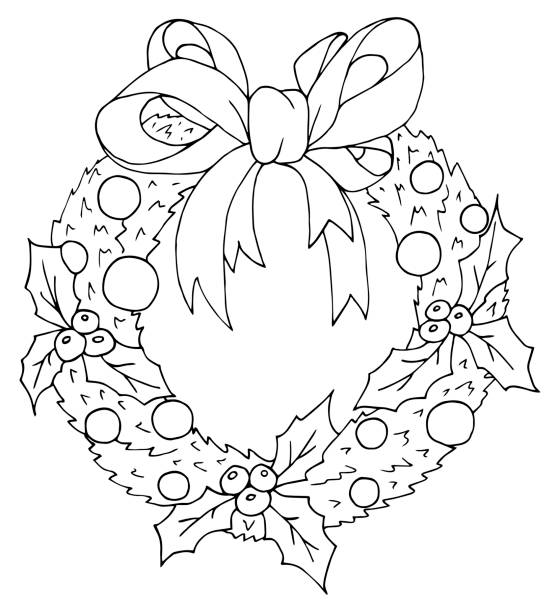 Christmas wreath doodle coloring book stock illustration