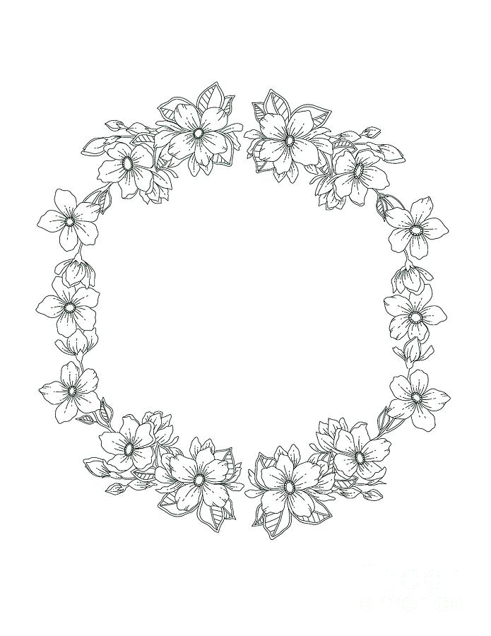 Blossom flower wreath coloring page drawing by lisa brando
