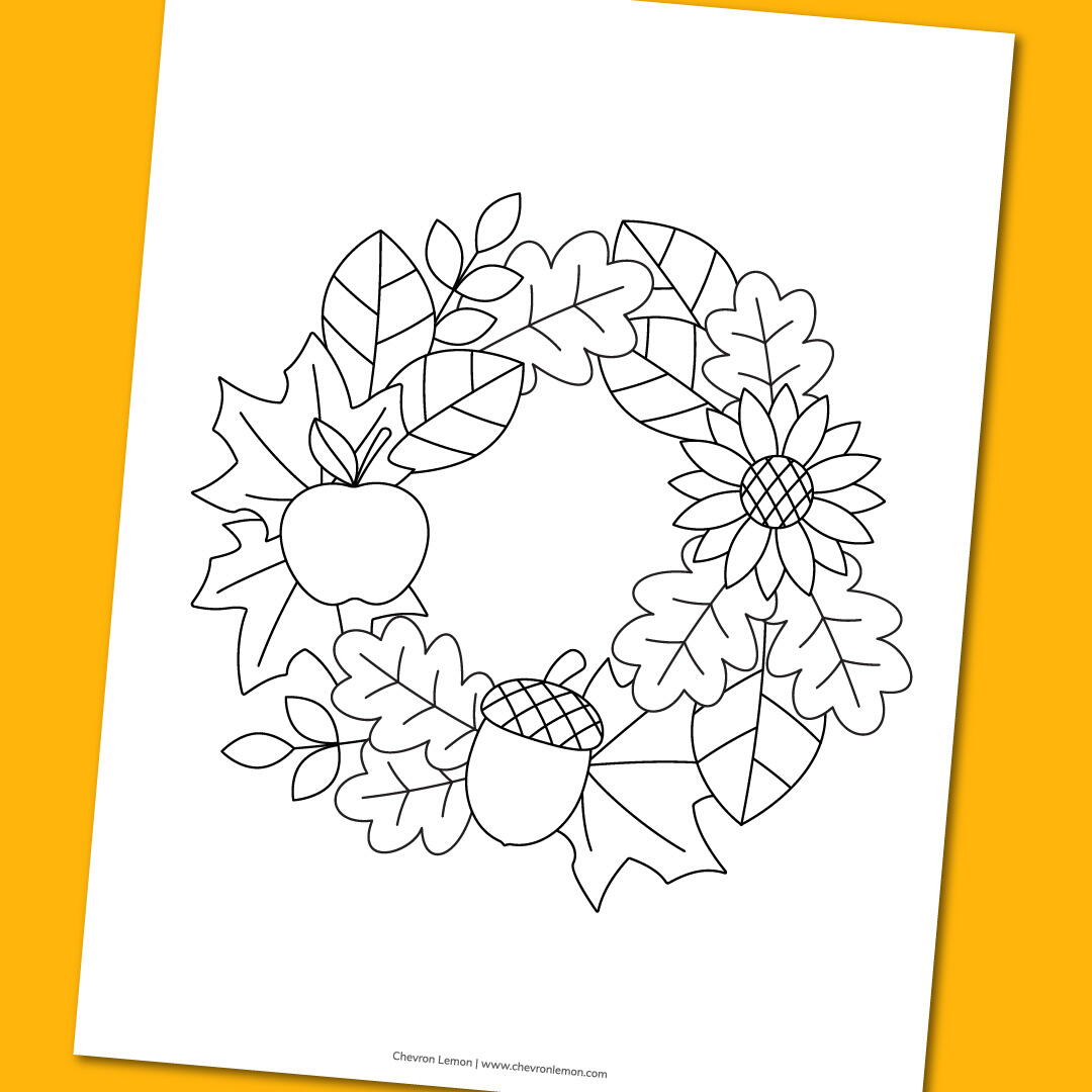 Printable fall wreath coloring page