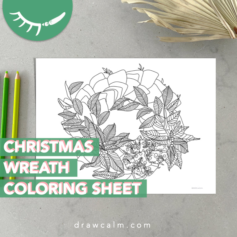 Christmas wreath coloring page â draw calm