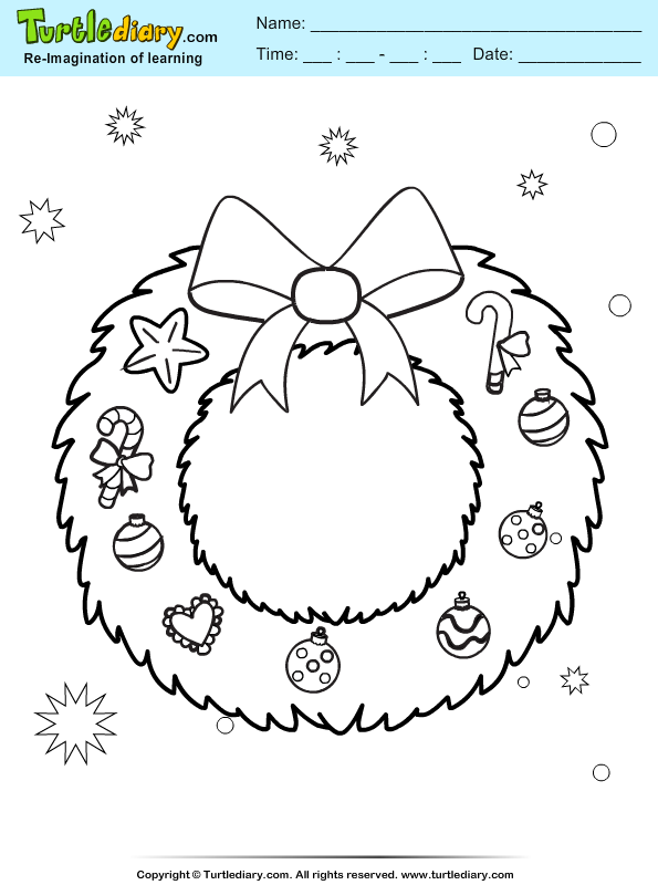 Christmas wreath coloring sheet turtle diary