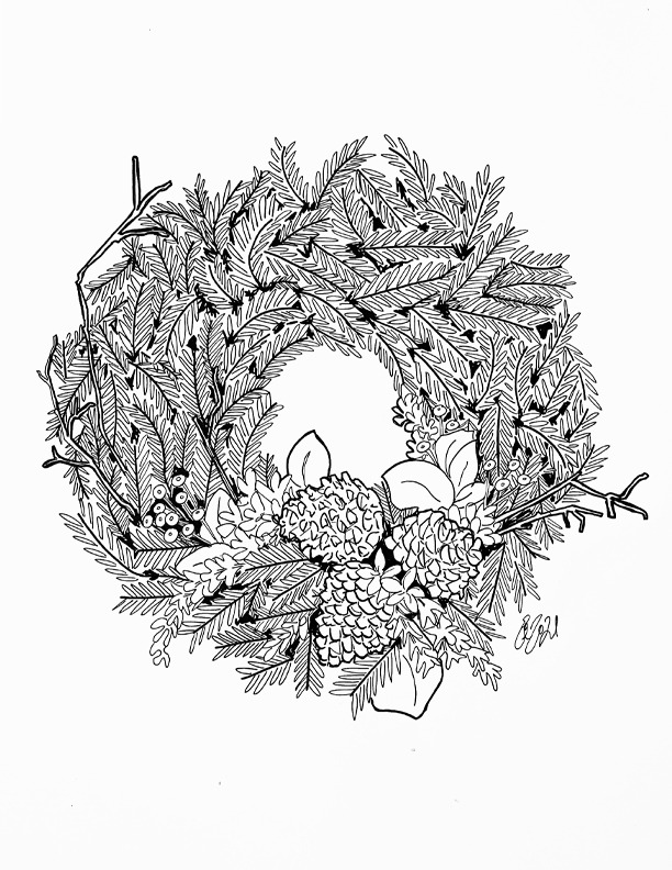 Holiday wreath colouring sheet scyap
