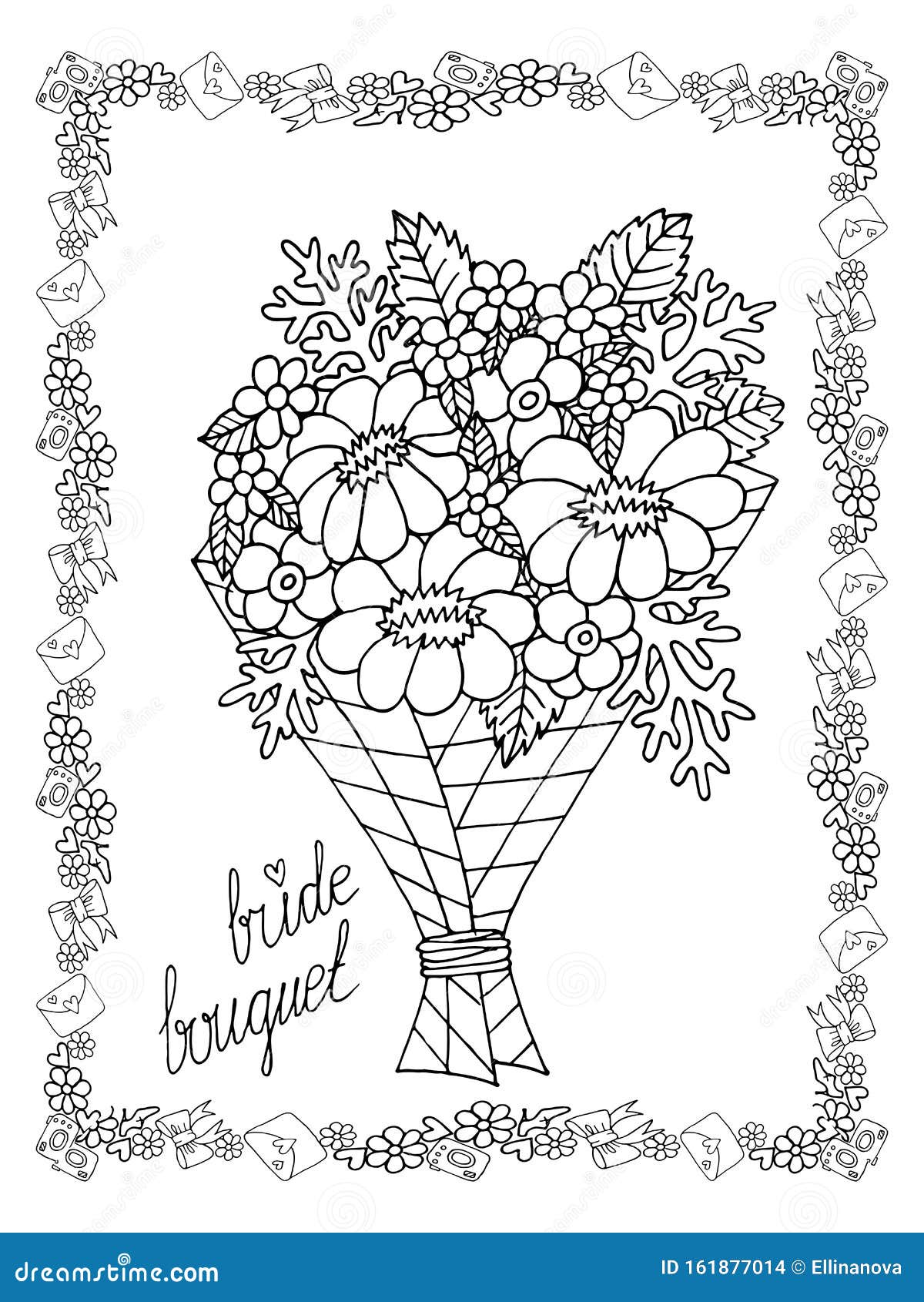 Wedding coloring page isolated with line art wreath stock vector