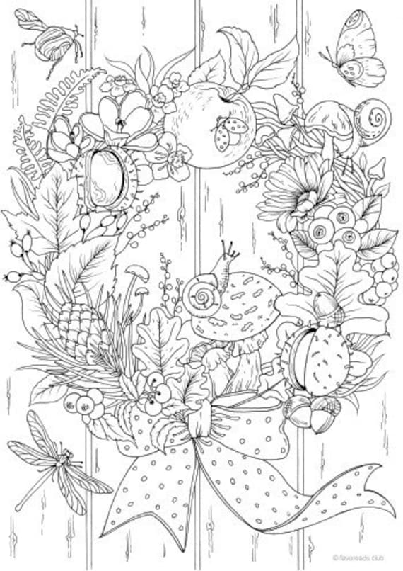 Autumn wreath printable adult coloring page from favoreads coloring book pages for adults and kids coloring sheets colouring designs