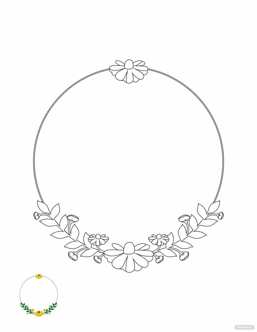 Free yellow floral wreath coloring page