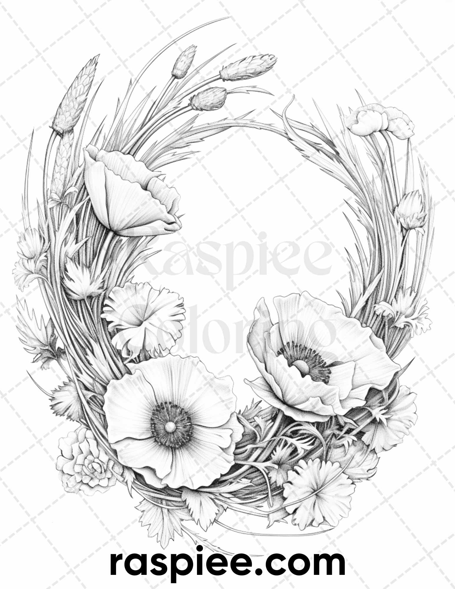 Spring floral wreaths grayscale adult coloring pages printable pdf â coloring