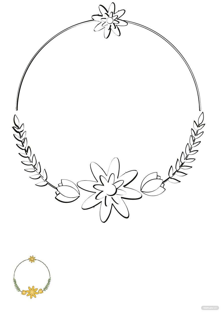Free round floral wreath coloring page