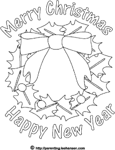 Christmas wreath coloring poster merry christmas happy new year printable page with holly wreath