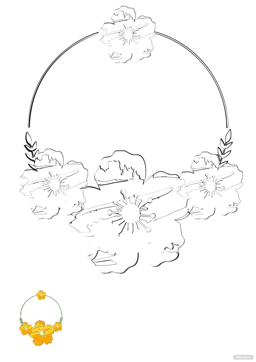 Free watercolor floral wreath coloring page