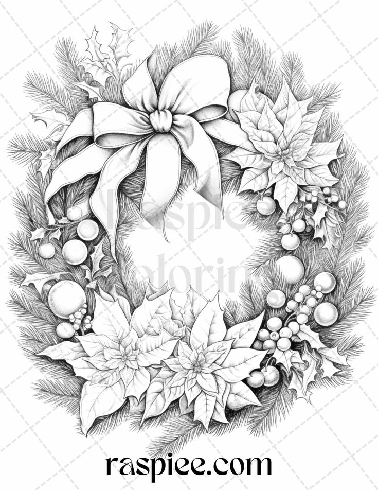 Christmas wreath grayscale coloring pages printable for adults pdf christmas coloring pages coloring pages christmas wreaths
