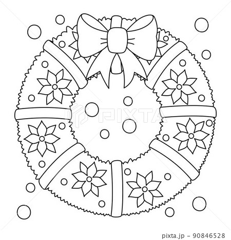 Christmas wreath coloring page for kids
