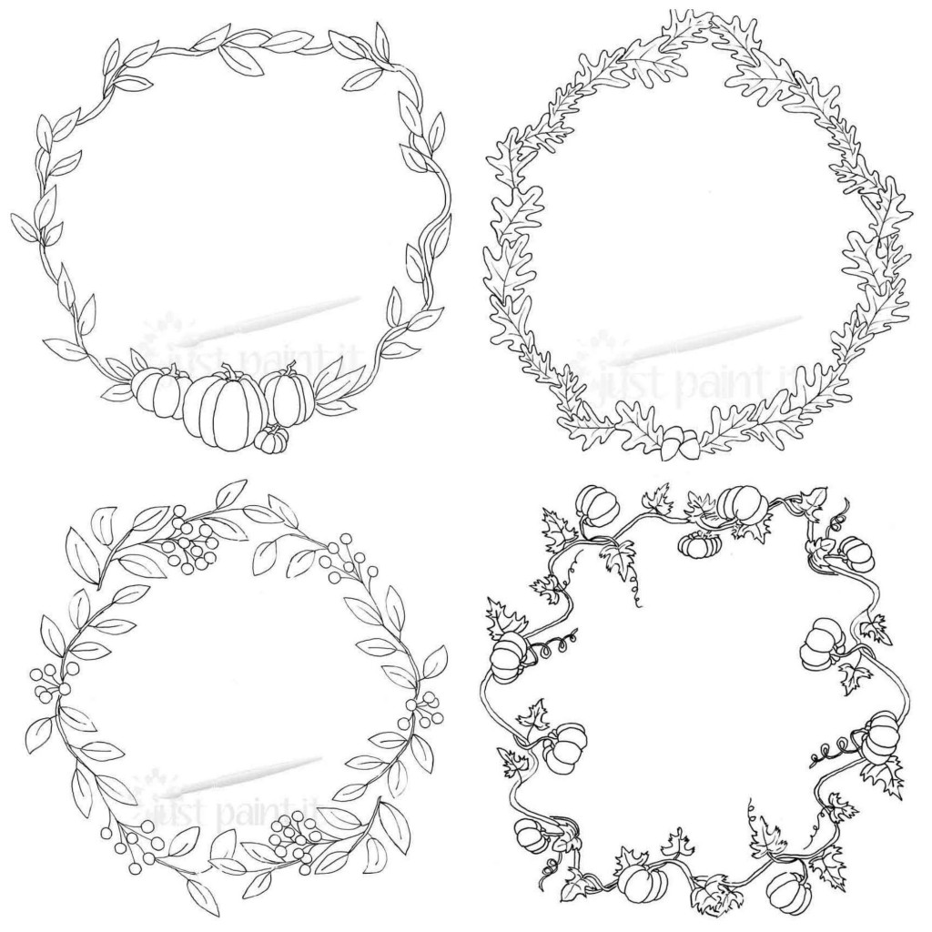 Fall wreath coloring pages kit