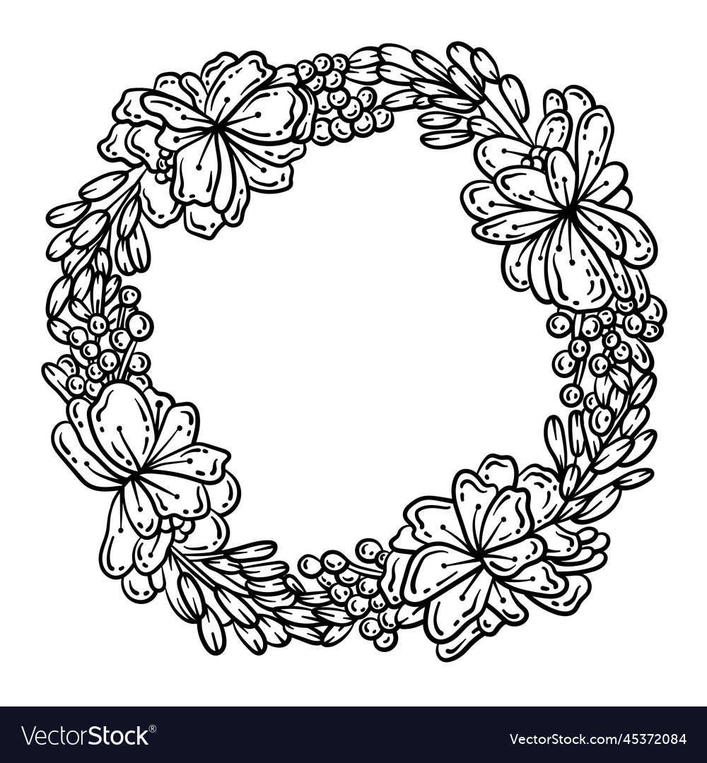 Flower wreath spring coloring page for adults vector image