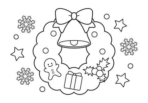 Free vectors christmas wreath and snowflake coloring page