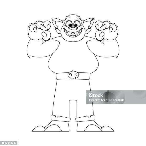 Black and white vector illustration of a childrens activity coloring book page with a picture of a girl eating breakfast stock illustration
