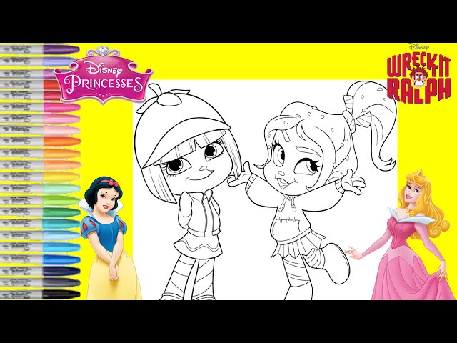 Wreck it ralph akeover as disney princess snow white and aurora coloring book page