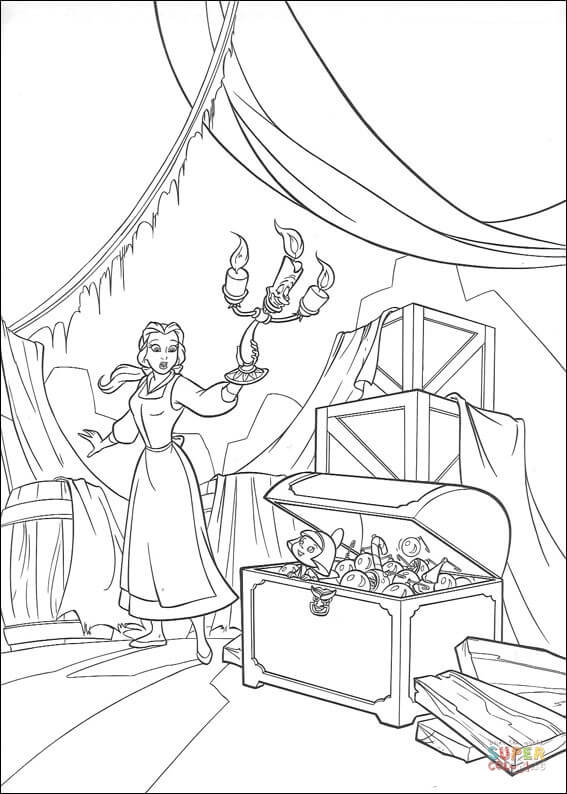 Princess belle in the attic coloring page free printable coloring pages