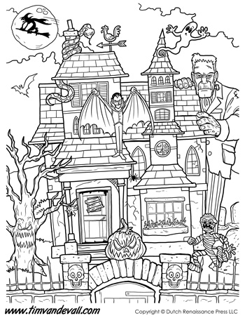 Haunted house coloring page â tims printables