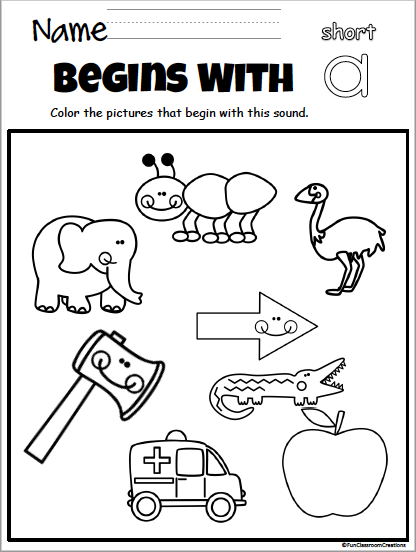 Beginning sounds coloring worksheets
