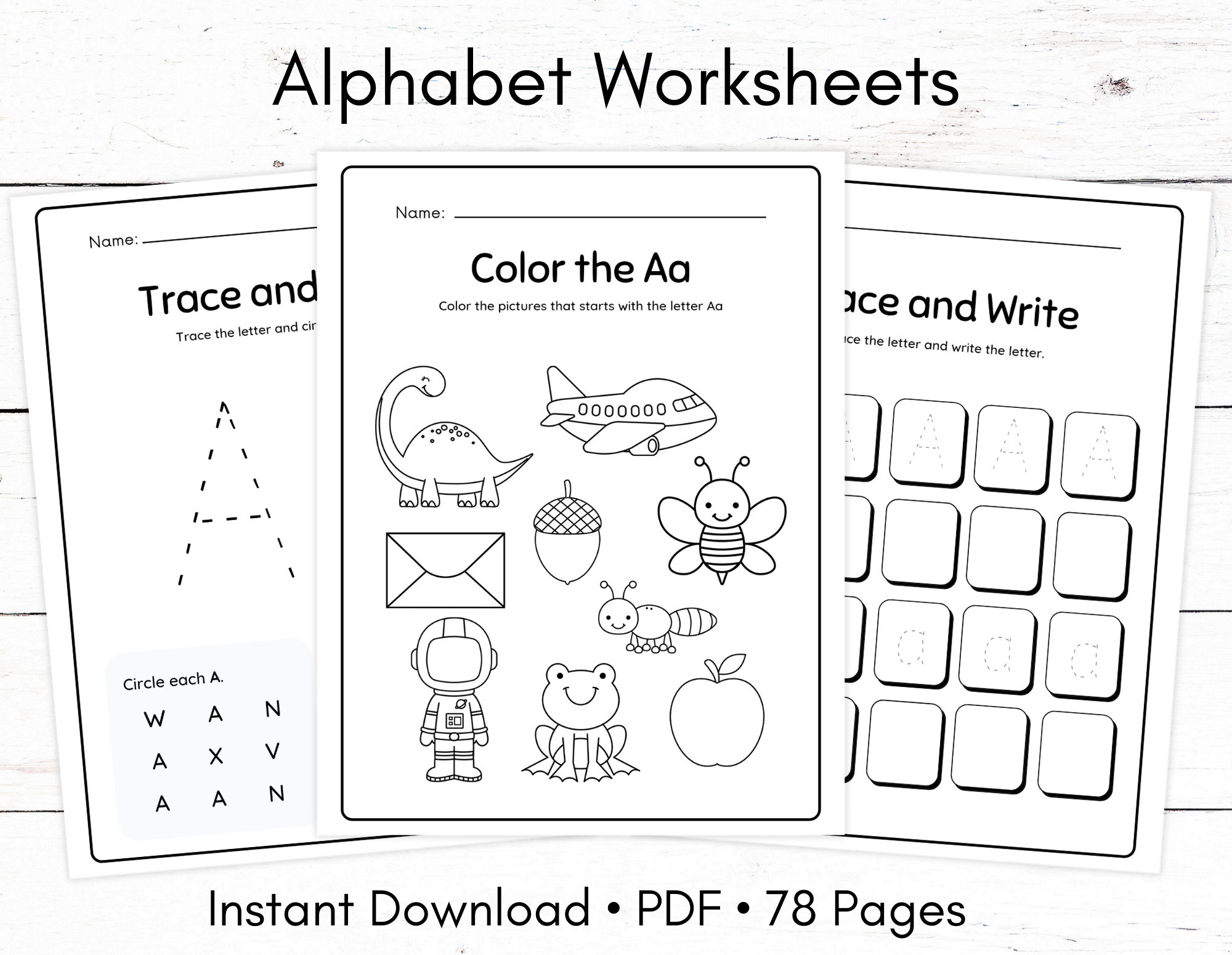 Alphabet worksheets printable instant download tracing coloring
