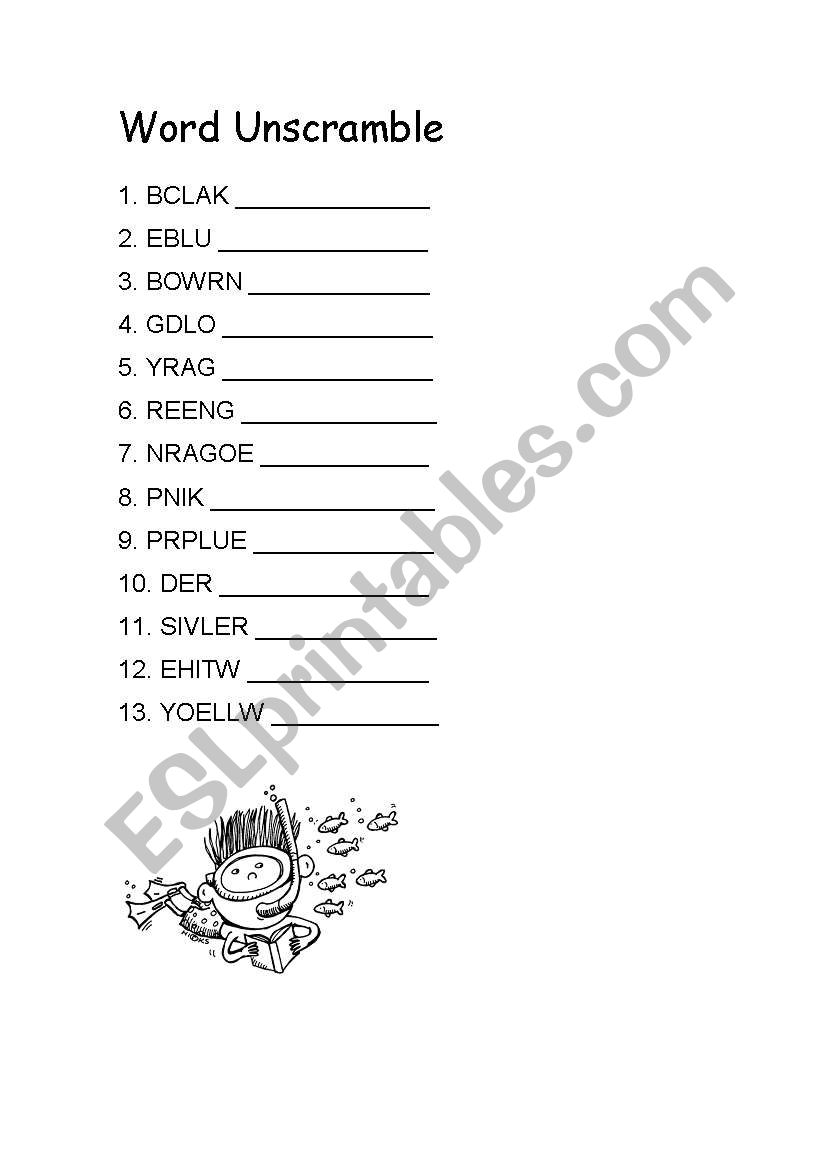 Colors word unscramble