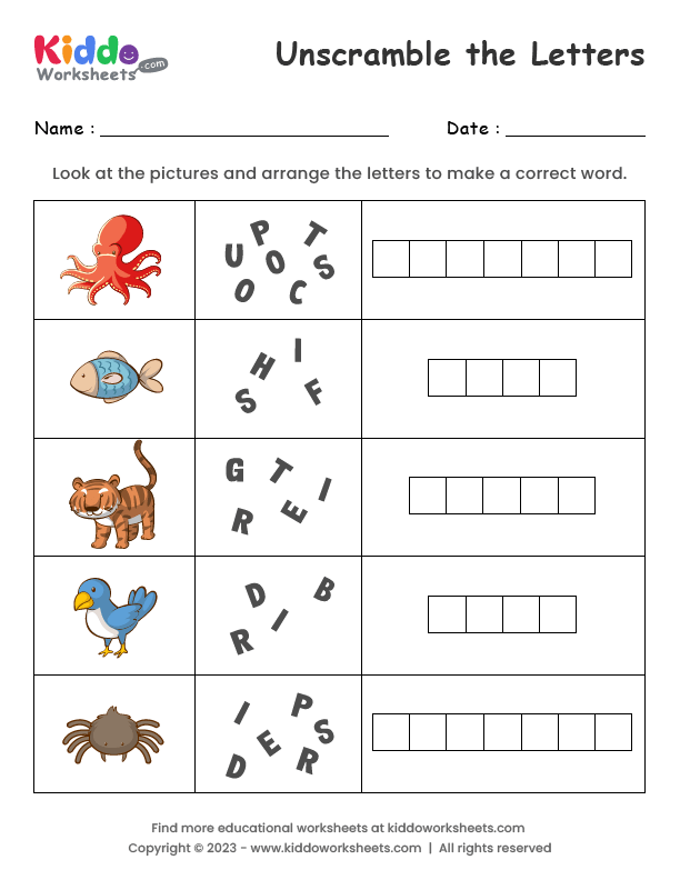 Free printable unscramble the letters worksheet