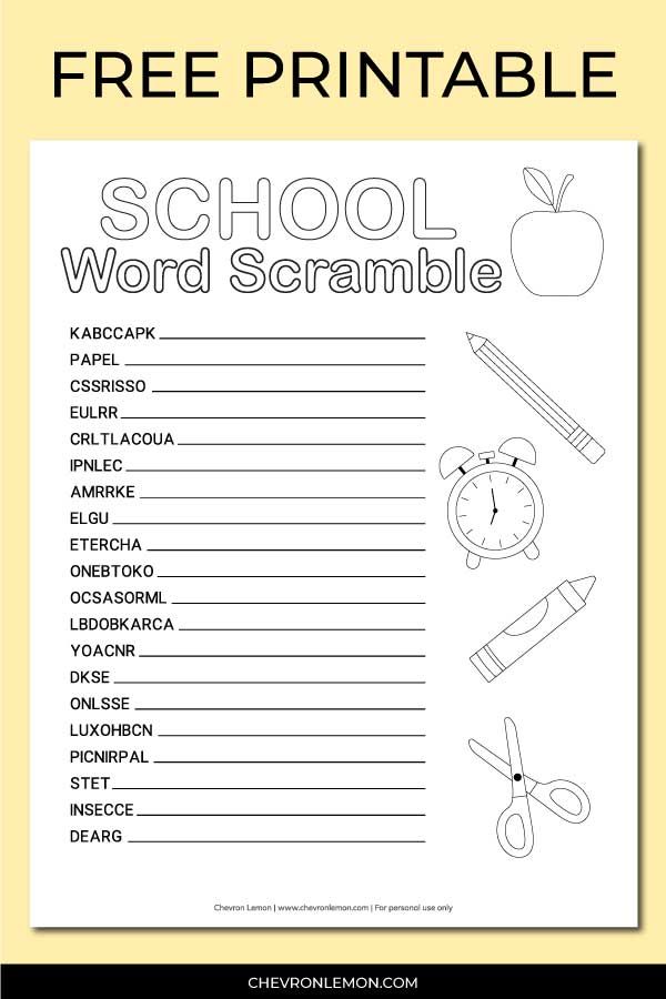 Free printable shool word scramble jumbled words scramble words unscramble words