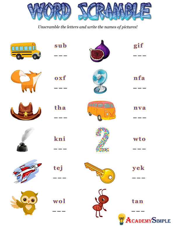Scrambled words unscramble the words worksheet