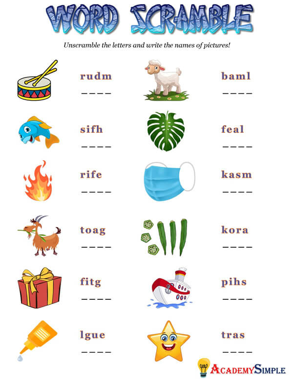 Scrambled words unscramble the words worksheet