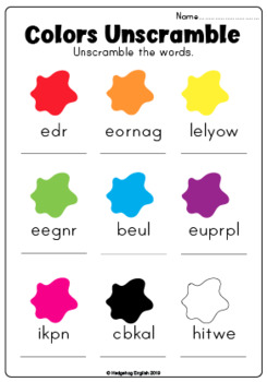 Colors unscramble worksheet by hedgehog english tpt
