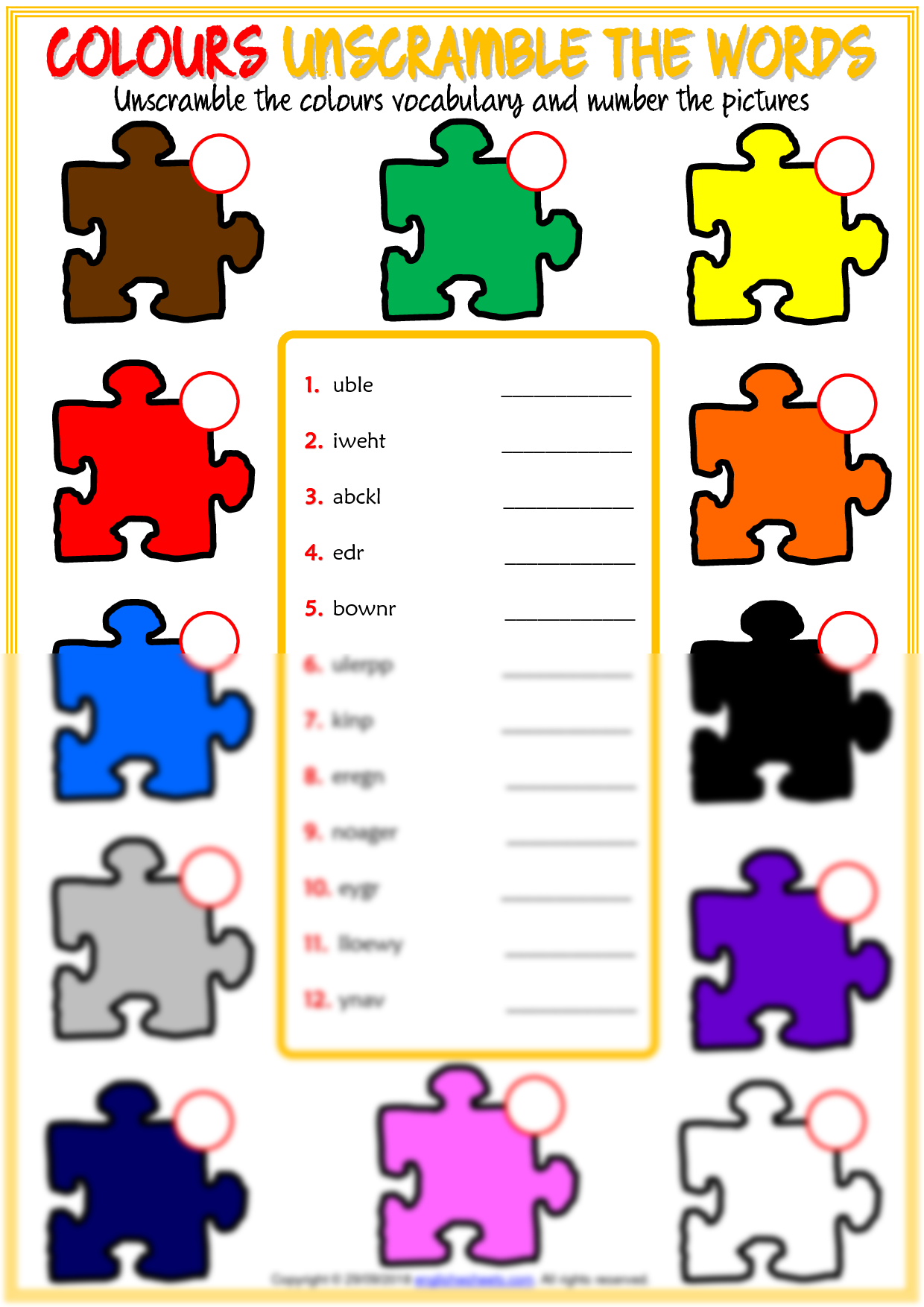 Solution colours vocabulary esl unscramble the words worksheet for kids