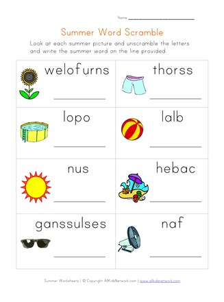 Summer word scramble worksheet all kids network