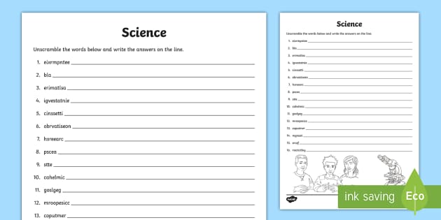 Unscramble science words worksheet â cfe resource