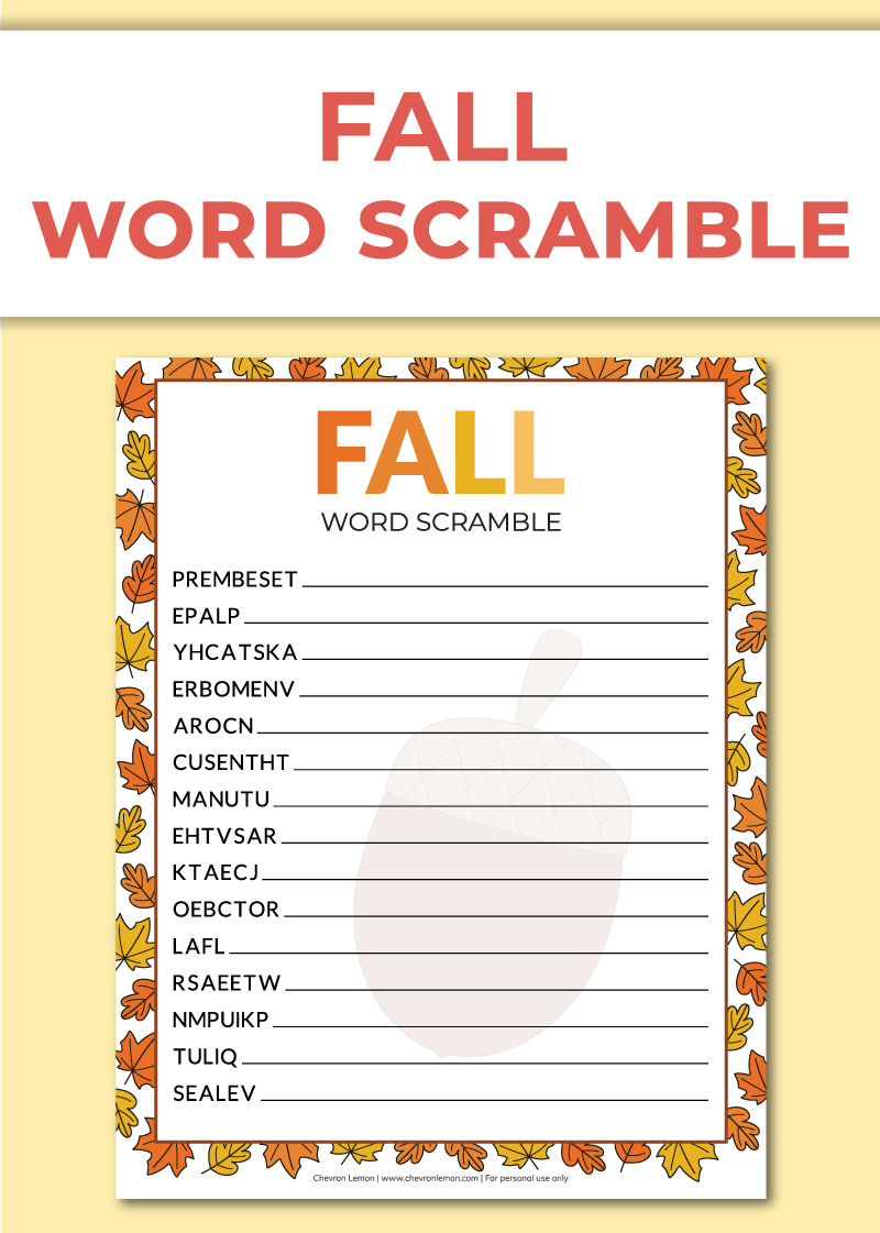 Printable fall word scramble