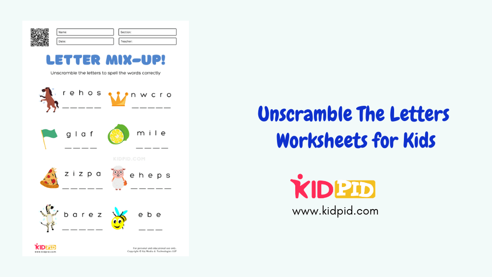 Unscramble the letters worksheets for kids