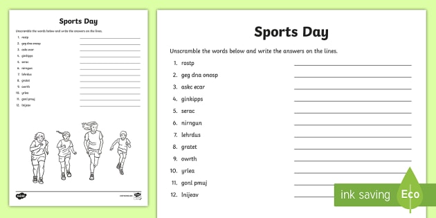 Unscramble sports words fun sports day themed activity